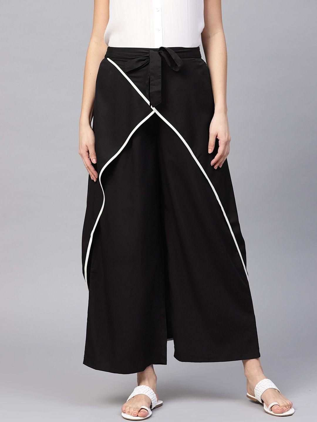 bitterlime women black & solid relaxed fit parallel trousers