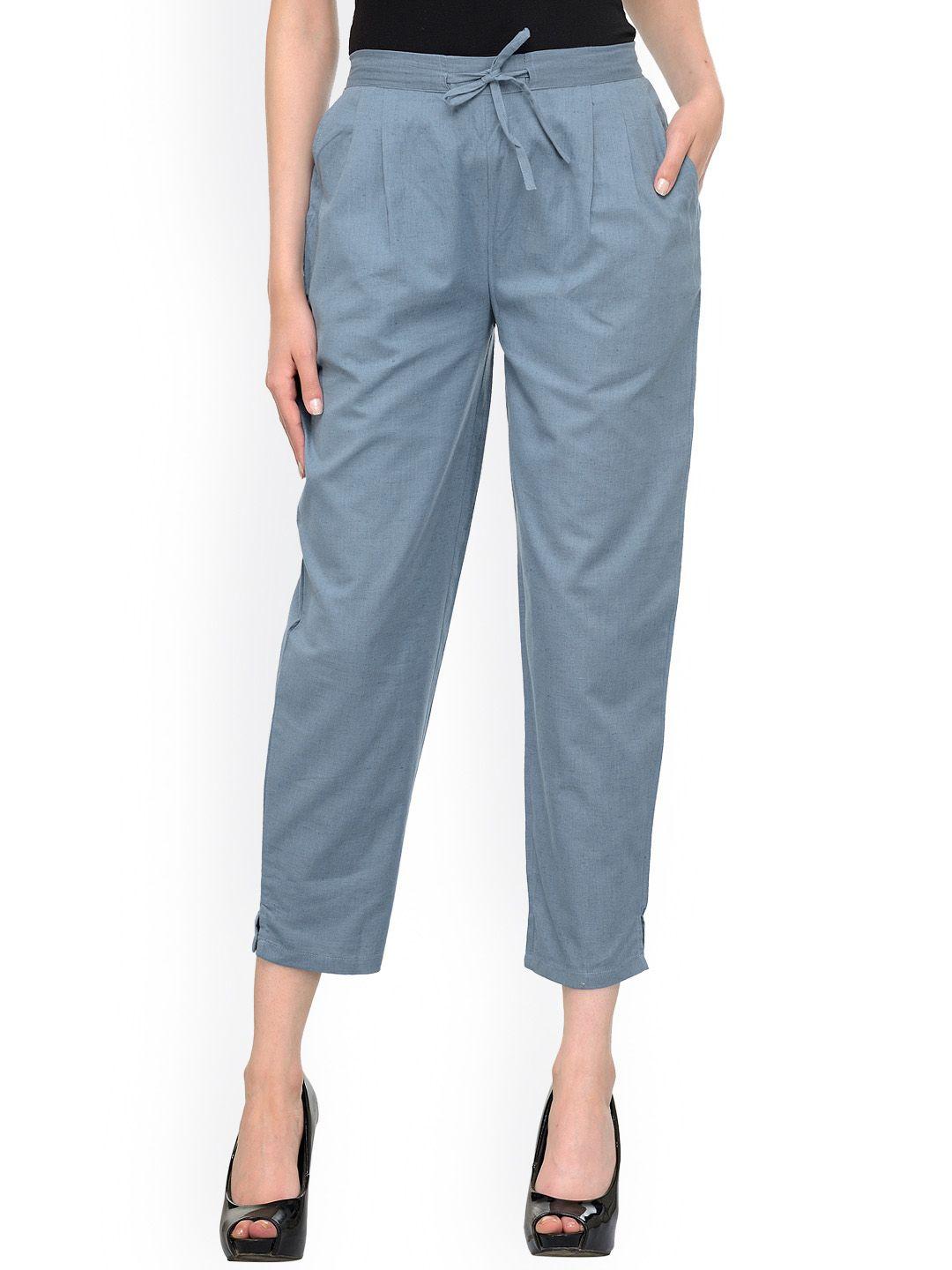 bitterlime women blue relaxed fit solid peg trousers