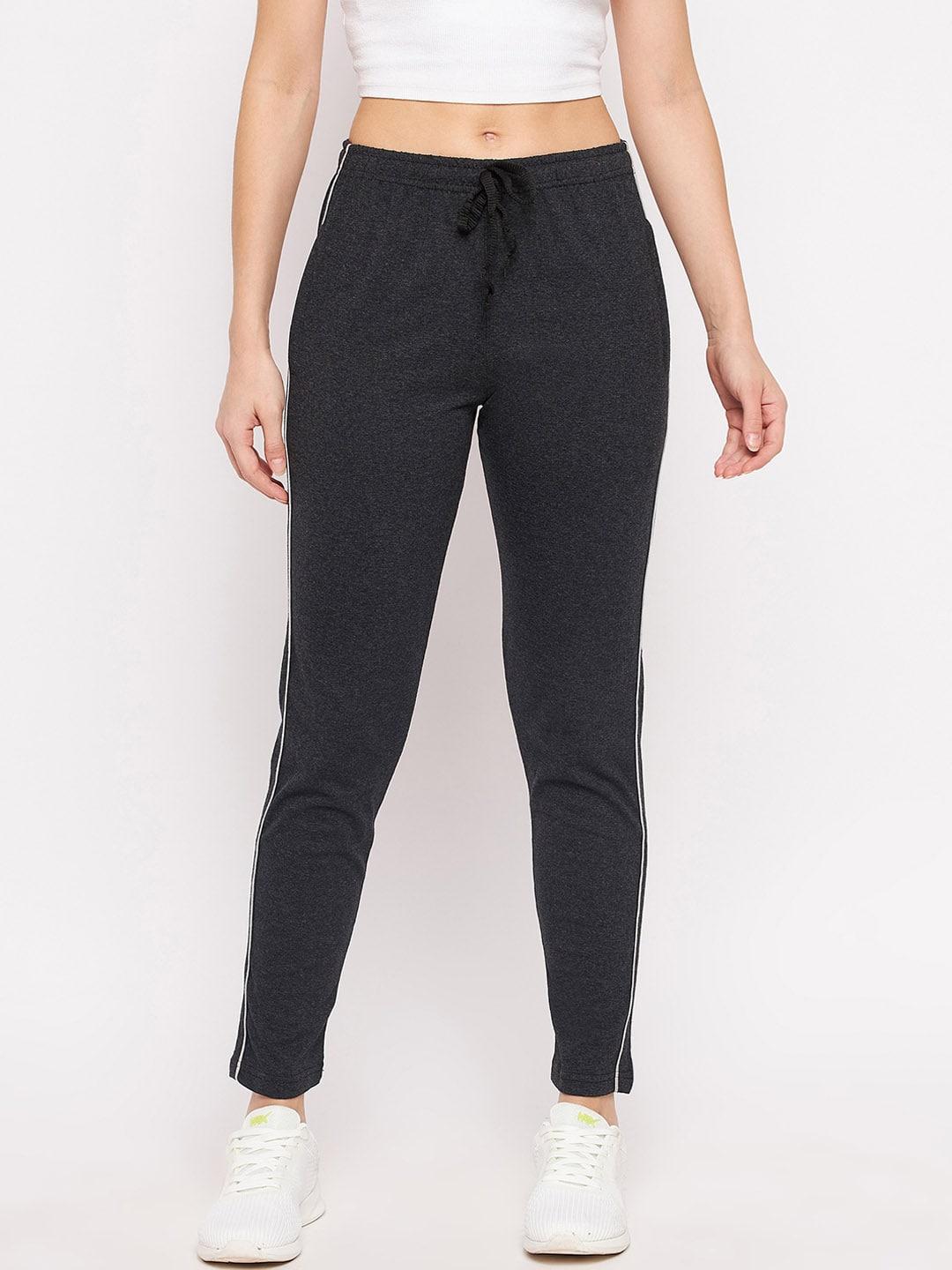 bitterlime women charcoal solid relaxed-fit track pants