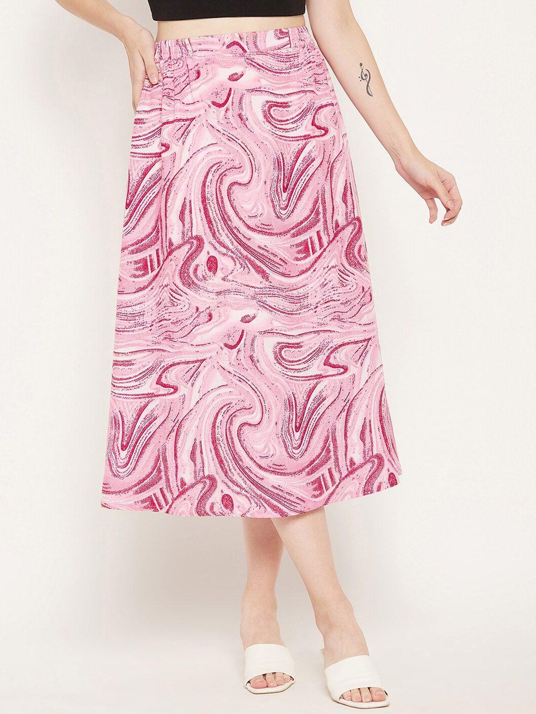 bitterlime women pink printed a-line midi skirt
