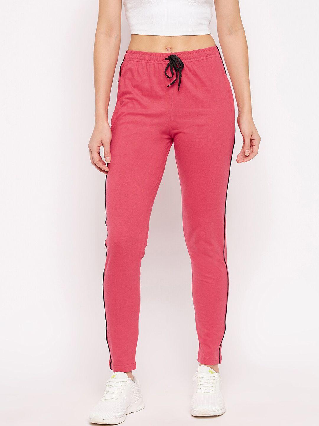 bitterlime women pink solid cotton relaxed-fit track pants