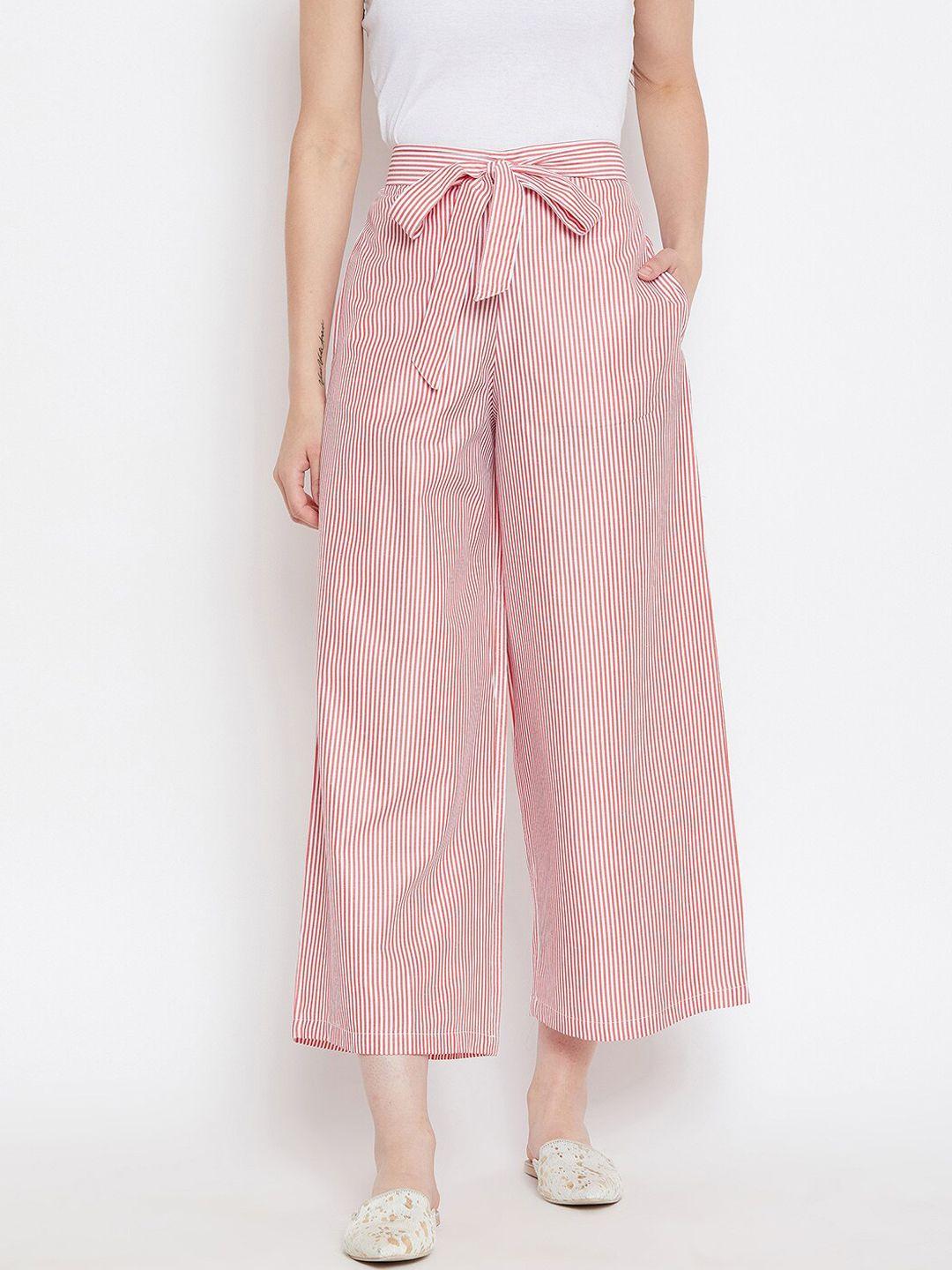 bitterlime women red & white striped relaxed parallel trousers