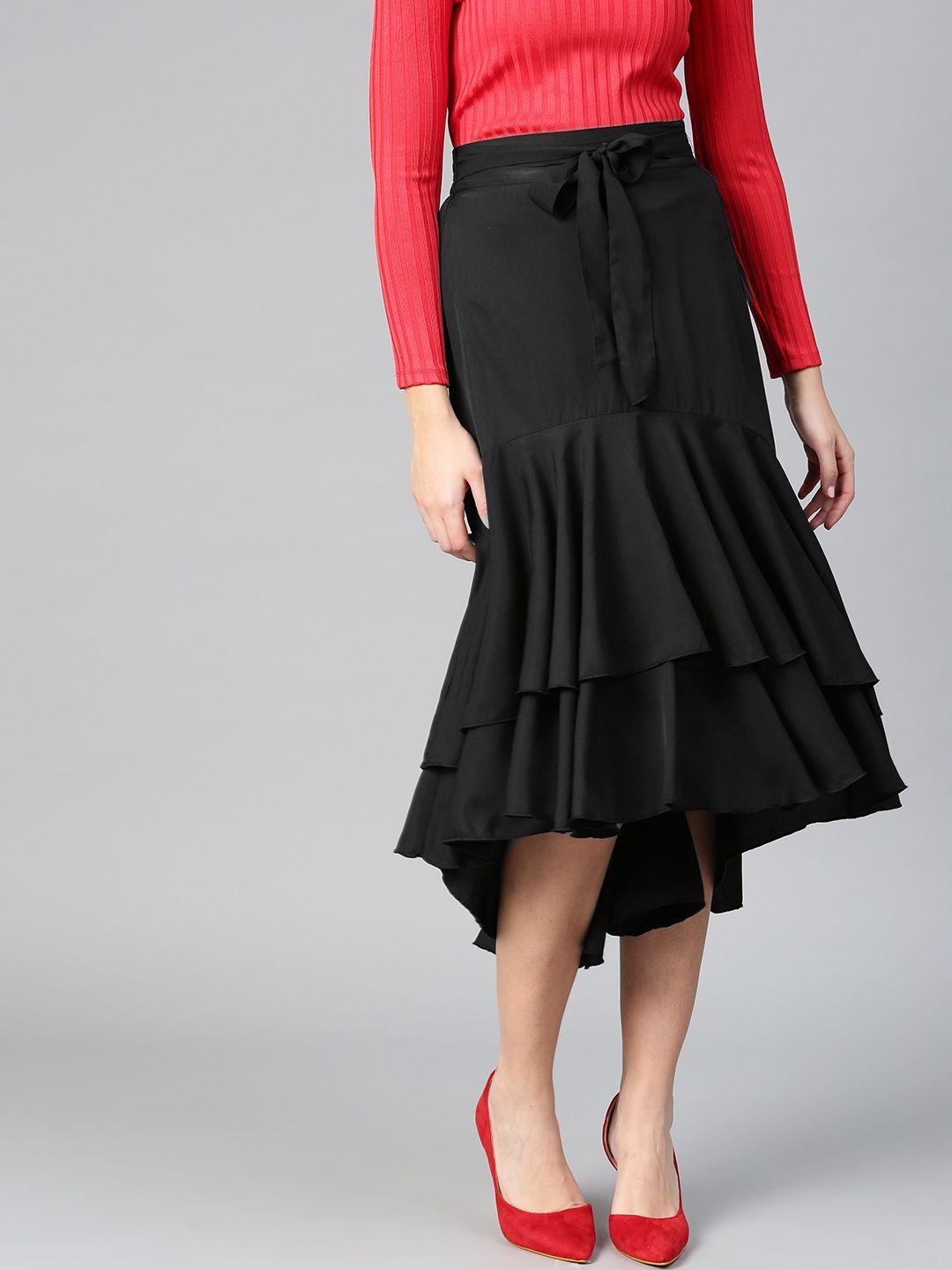 bitterlime black ruffled layered a-line skirt