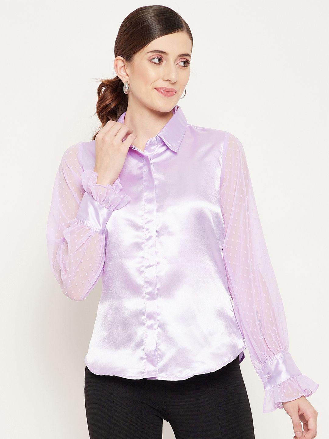 bitterlime casual puff sleeves relaxed fit satin shirt