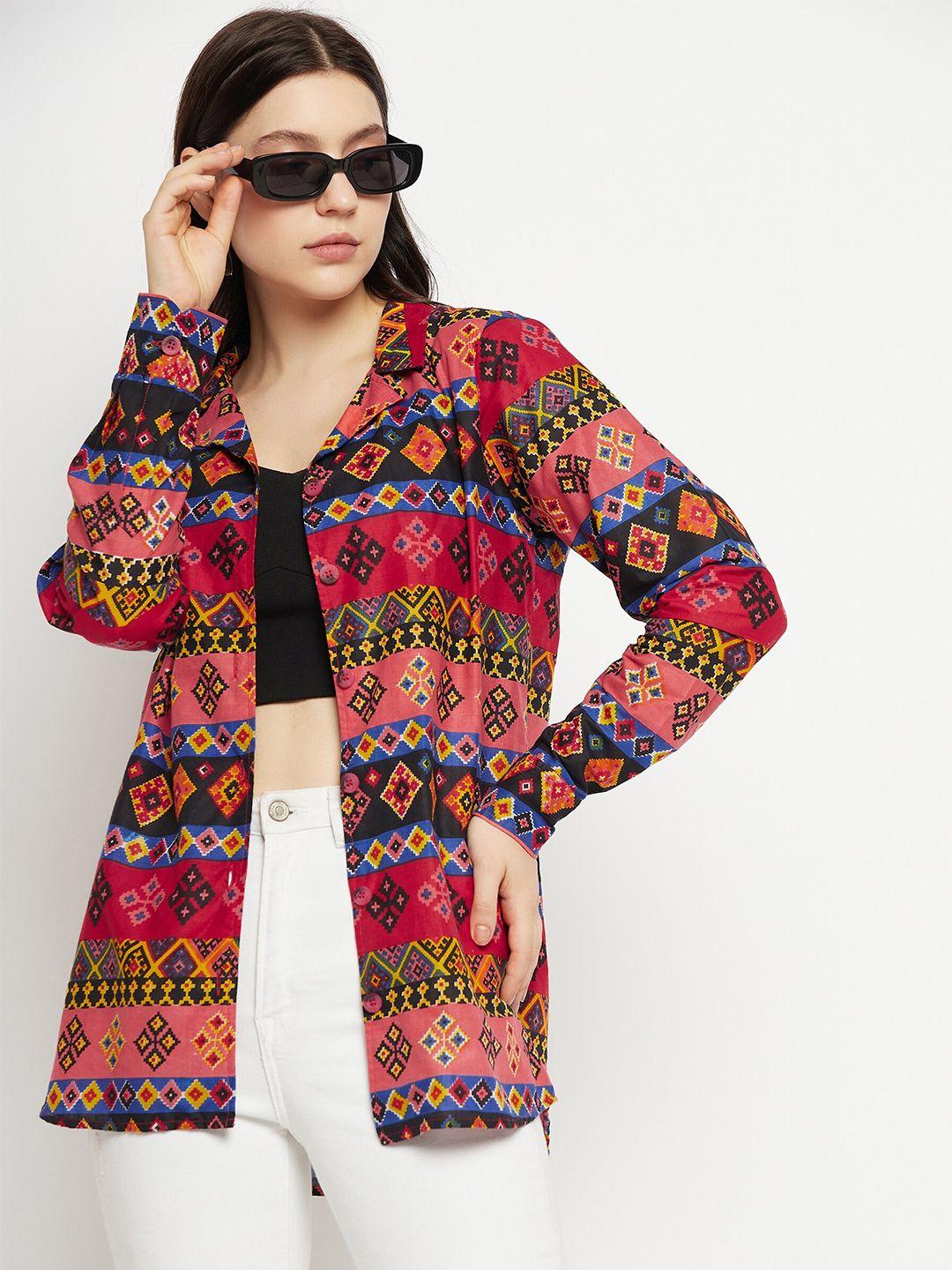 bitterlime comfort ethnic printed oversized cotton casual shirt