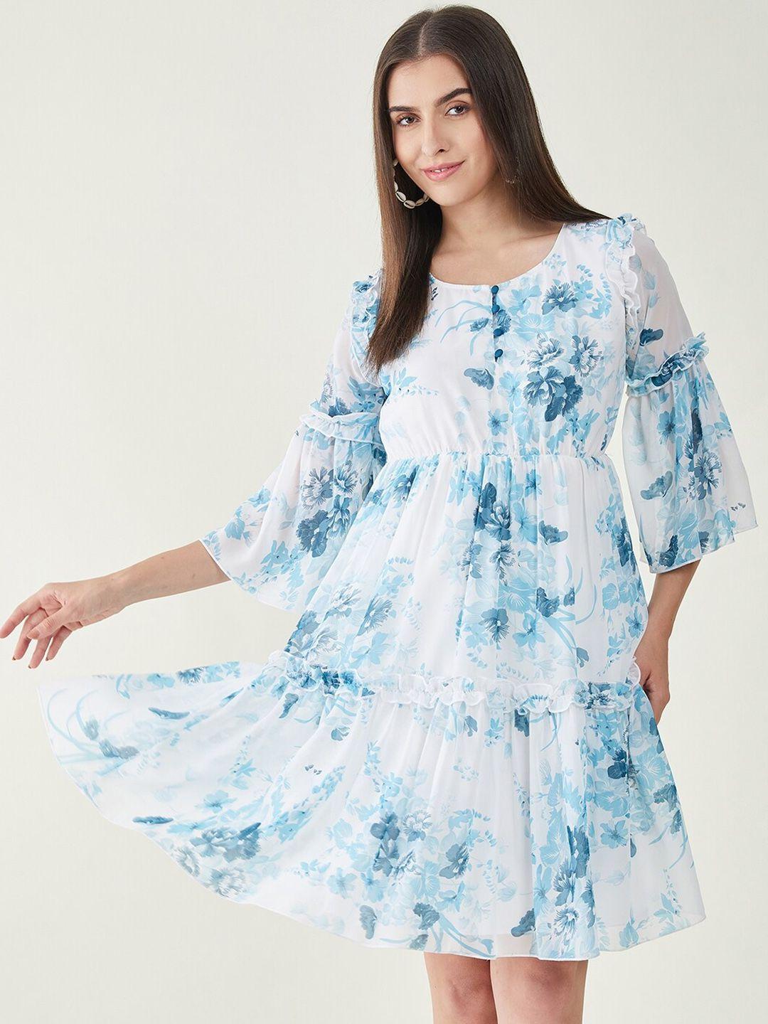 bitterlime floral printed bell sleeves ruffled detail a-line dress