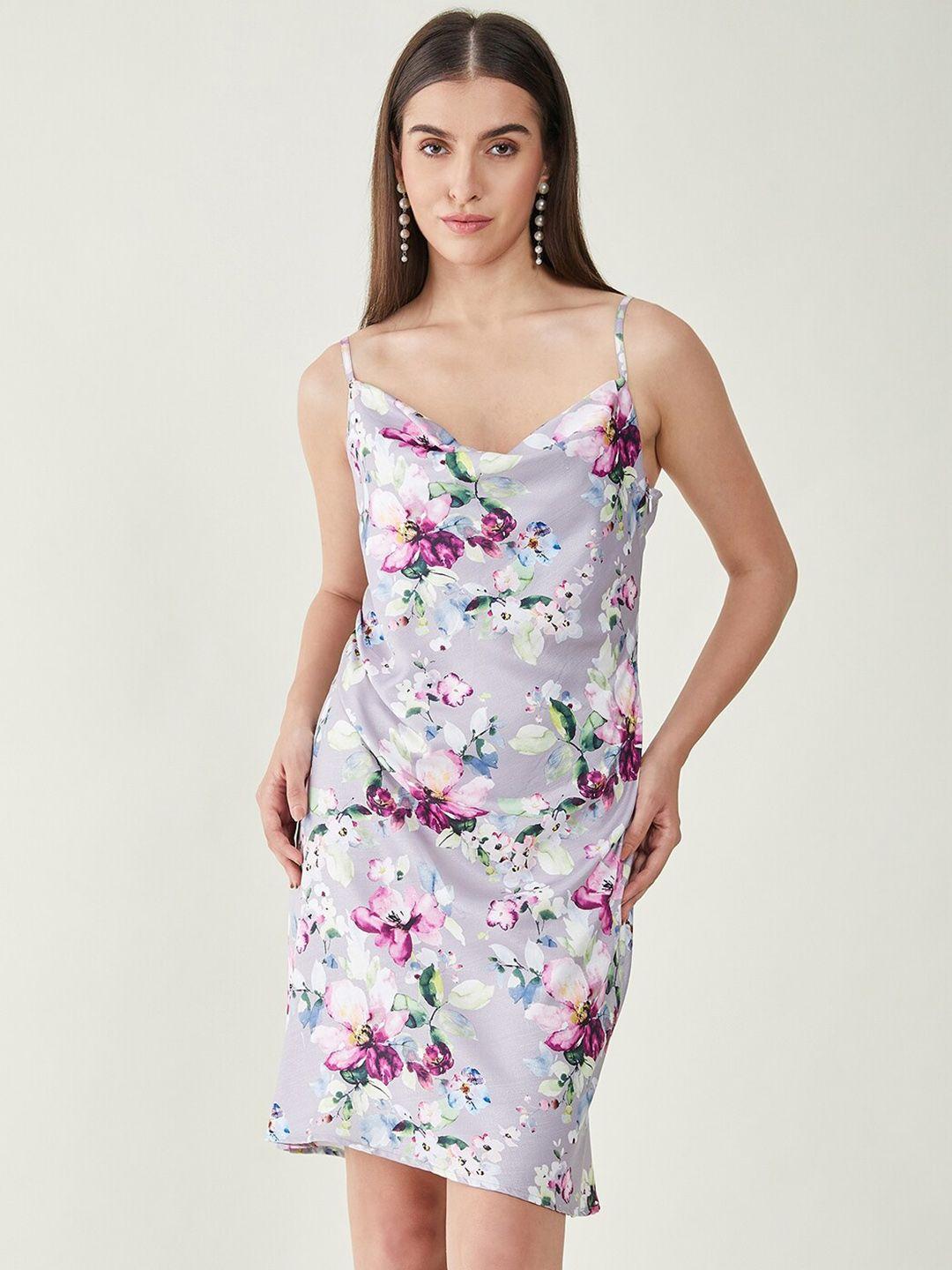 bitterlime floral printed shoulder straps sheath dress