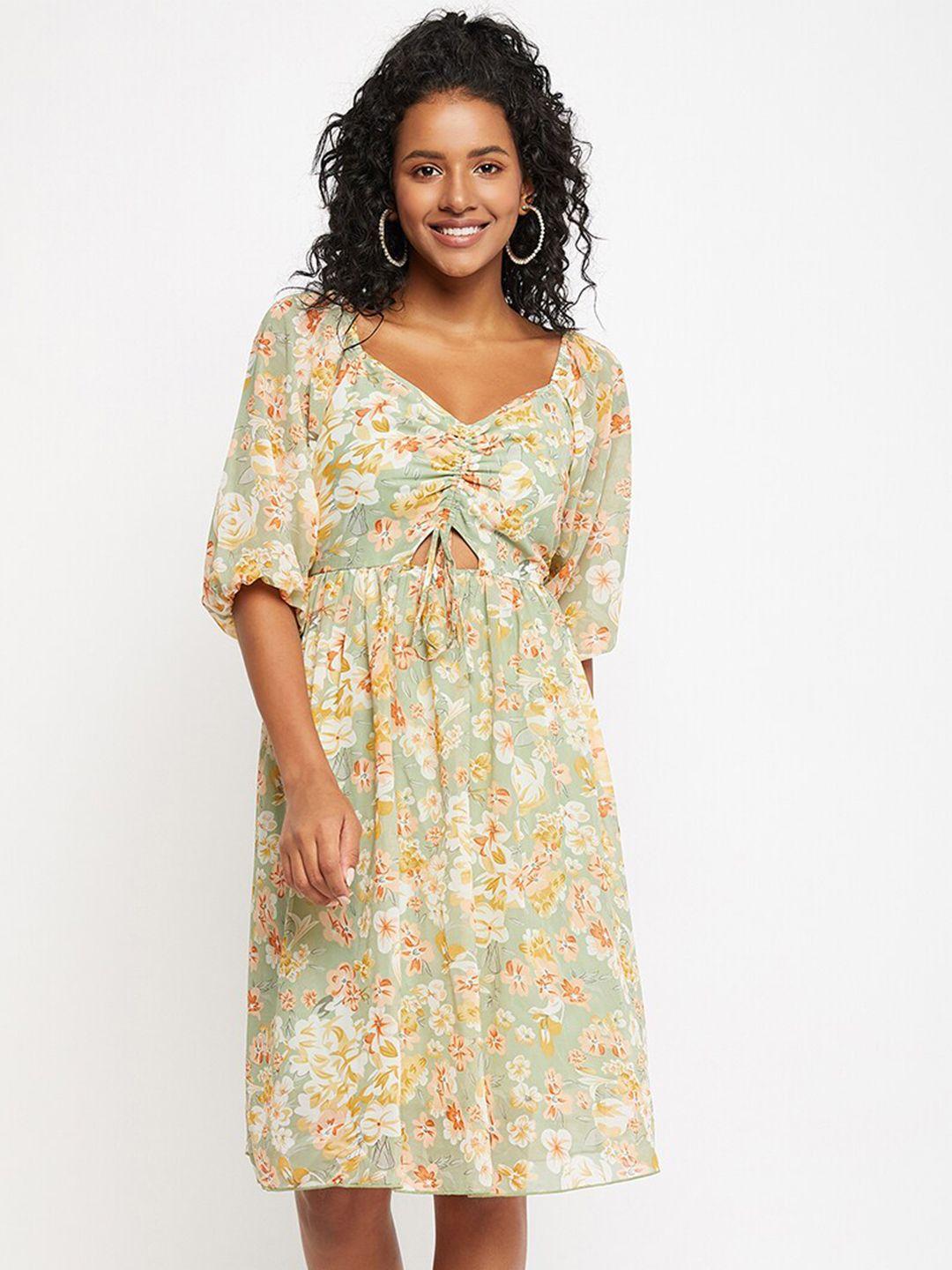 bitterlime floral printed tie-ups detail georgette fit & flare dress