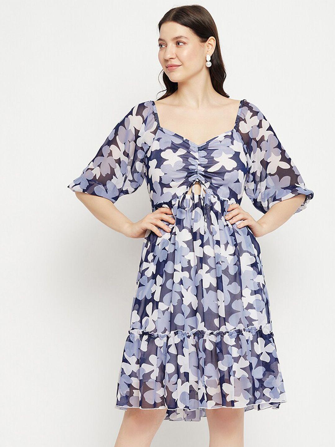 bitterlime floral printed tie-ups detail georgette fit & flare dress