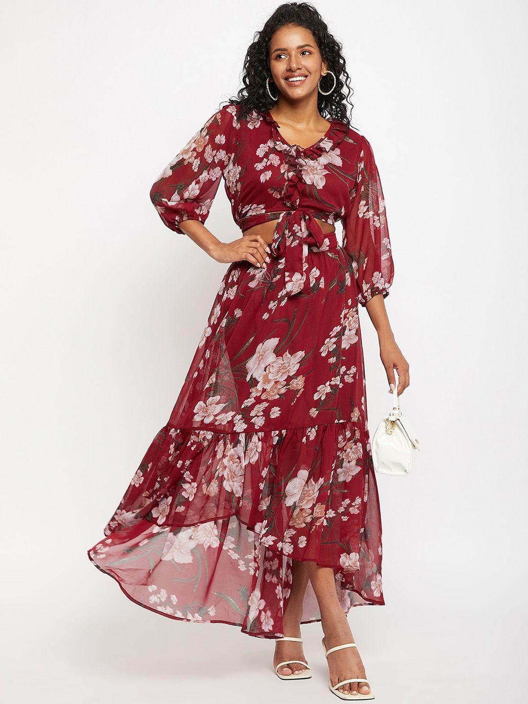 bitterlime floral-printed top with flared maxi skirts