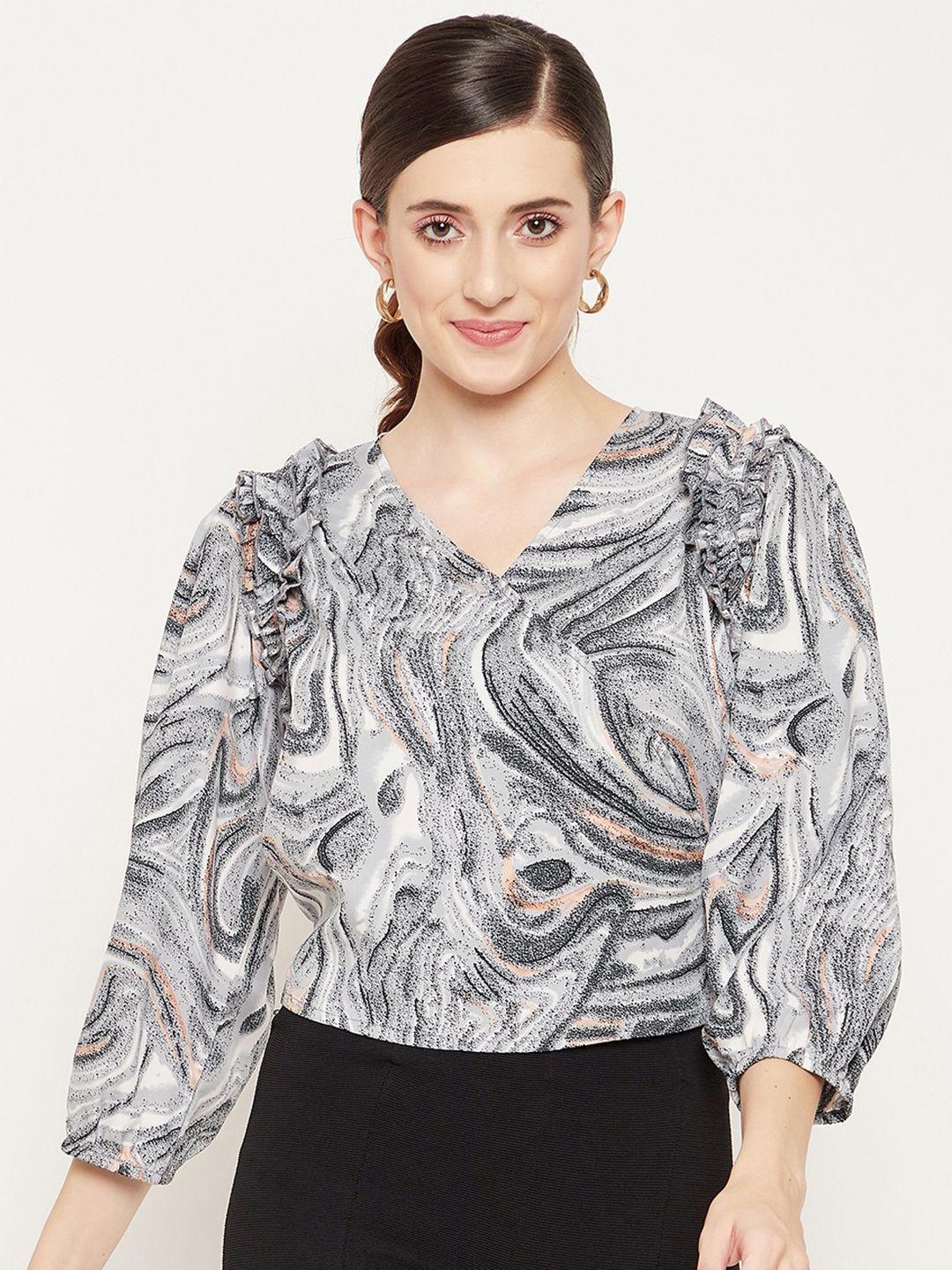 bitterlime grey printed crepe wrap top