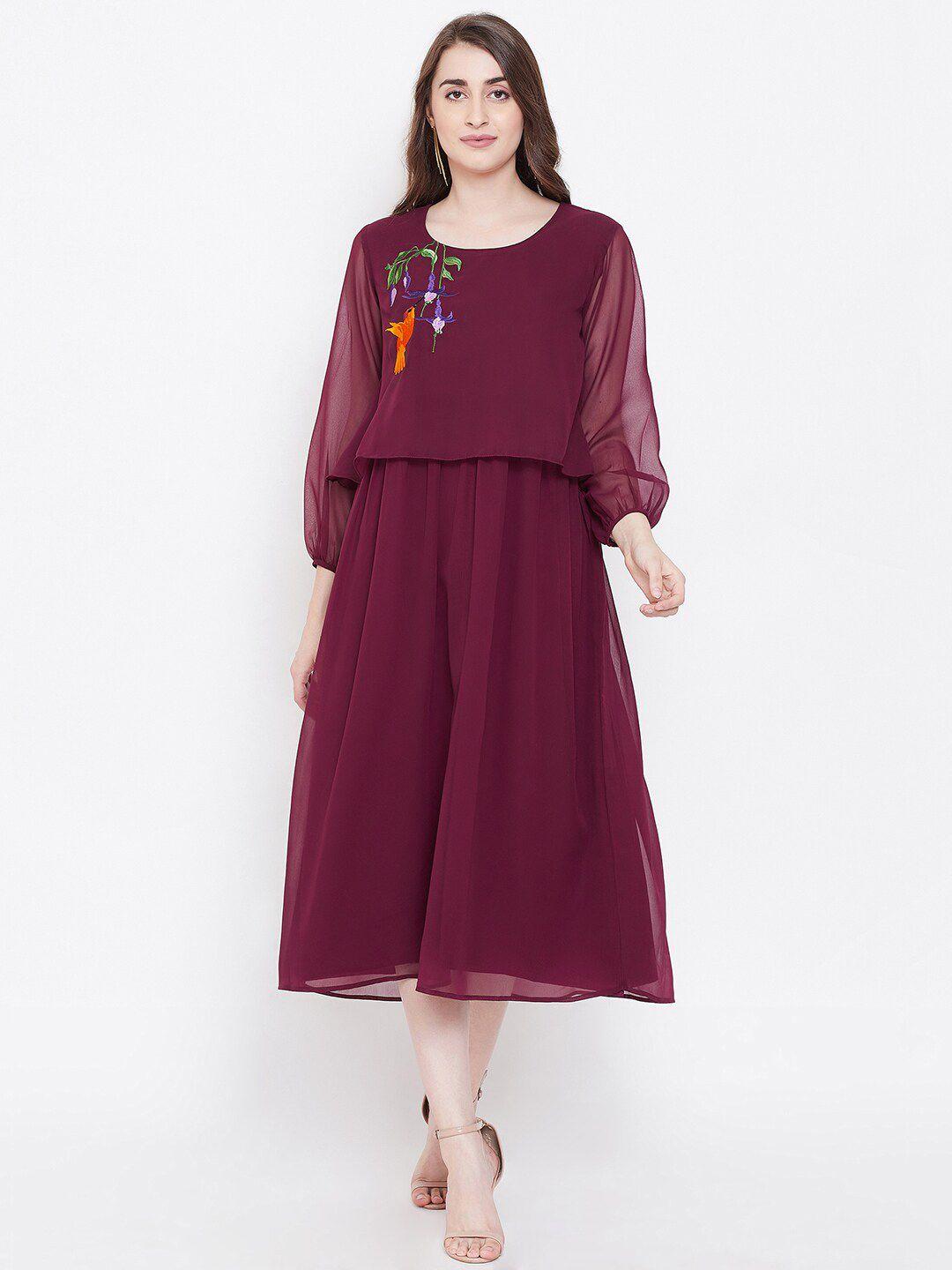 bitterlime maroon georgette a-line midi dress