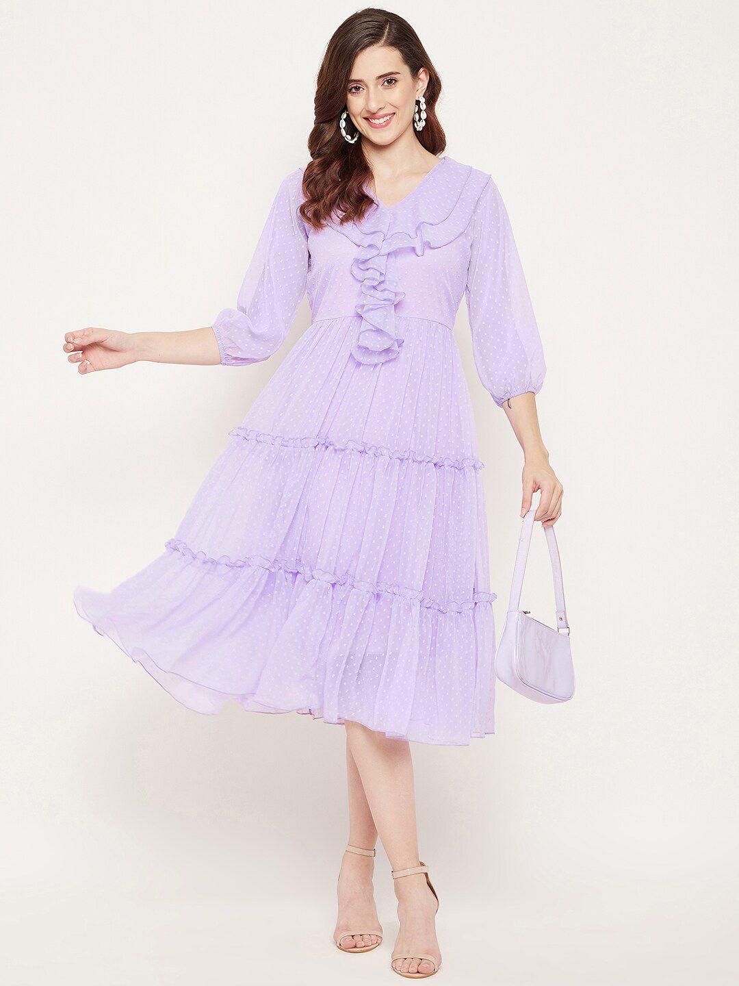 bitterlime mauve striped georgette a-line midi dress