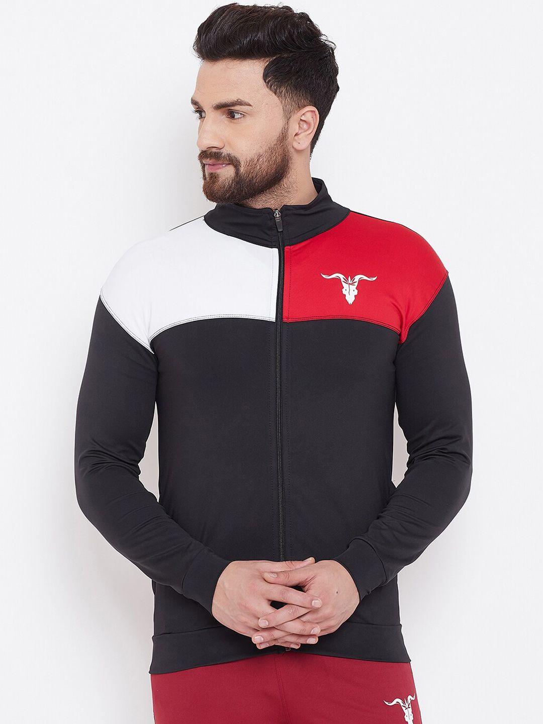 bitterlime men black red colourblocked training or gym sporty jacket