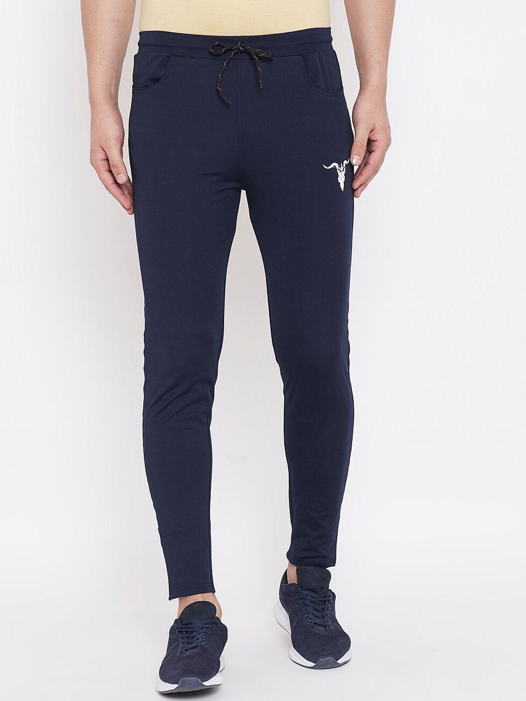 bitterlime men navy blue solid slim-fit track pants