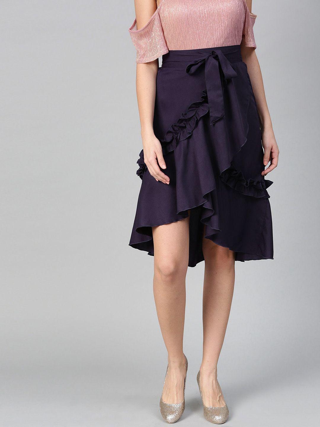 bitterlime navy blue ruffled tulip skirt