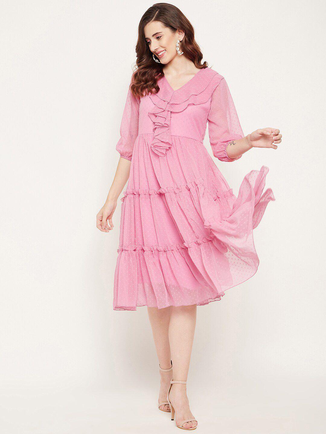 bitterlime pink georgette midi dress