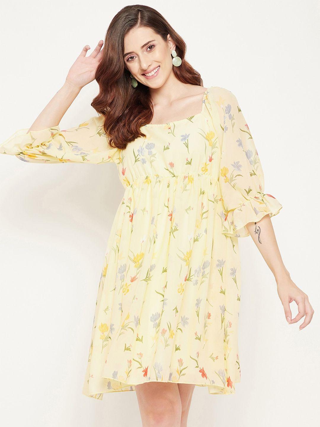 bitterlime puff sleeves floral georgette dress