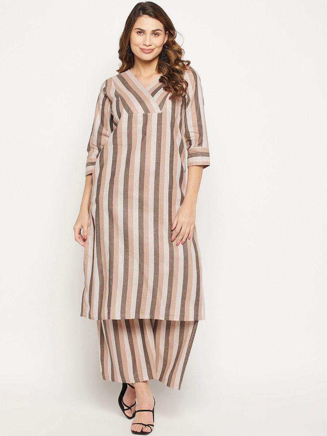 bitterlime striped pure cotton straight kurta with palazzos