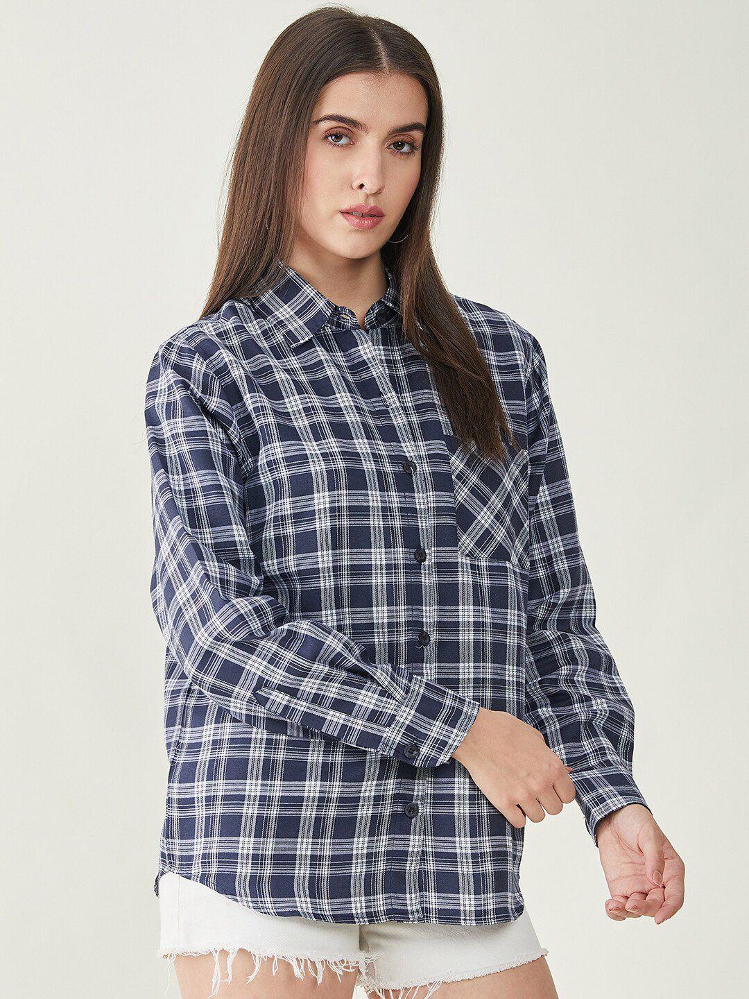 bitterlime tartan checked comfort oversized twill casual shirt