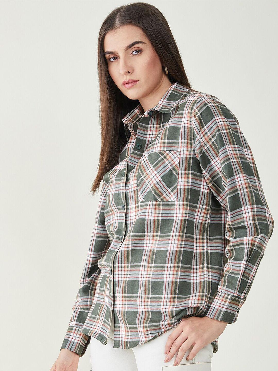 bitterlime tartan checked comfort oversized twill casual shirt