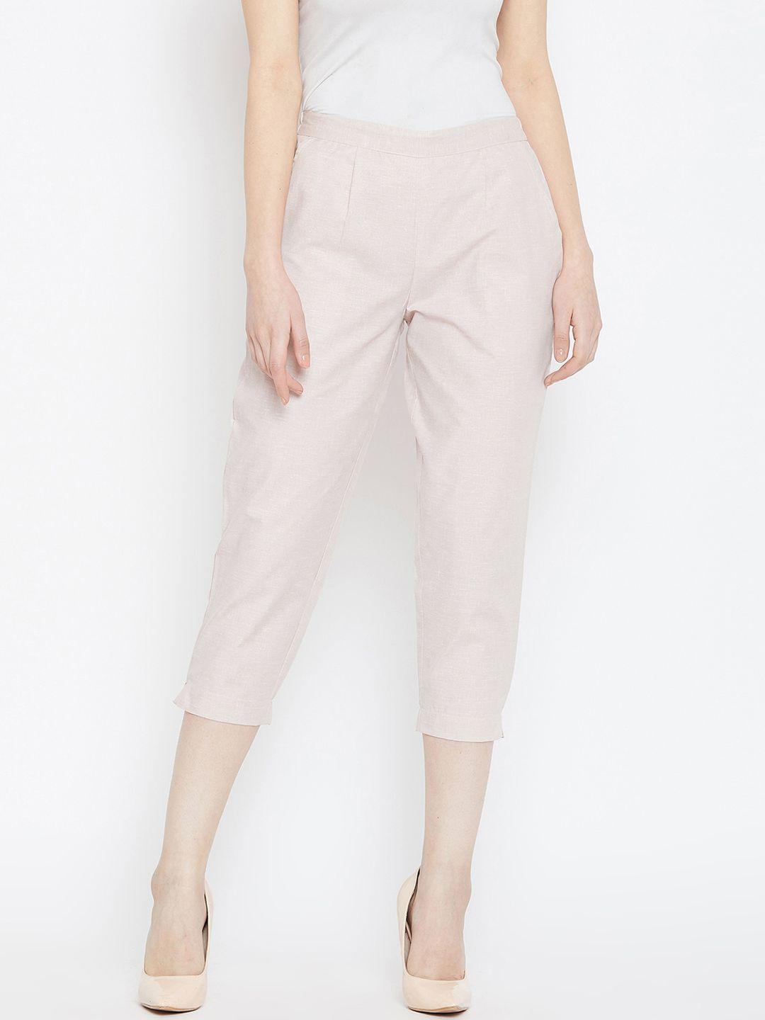 bitterlime women beige relaxed pleated cigerette trousers