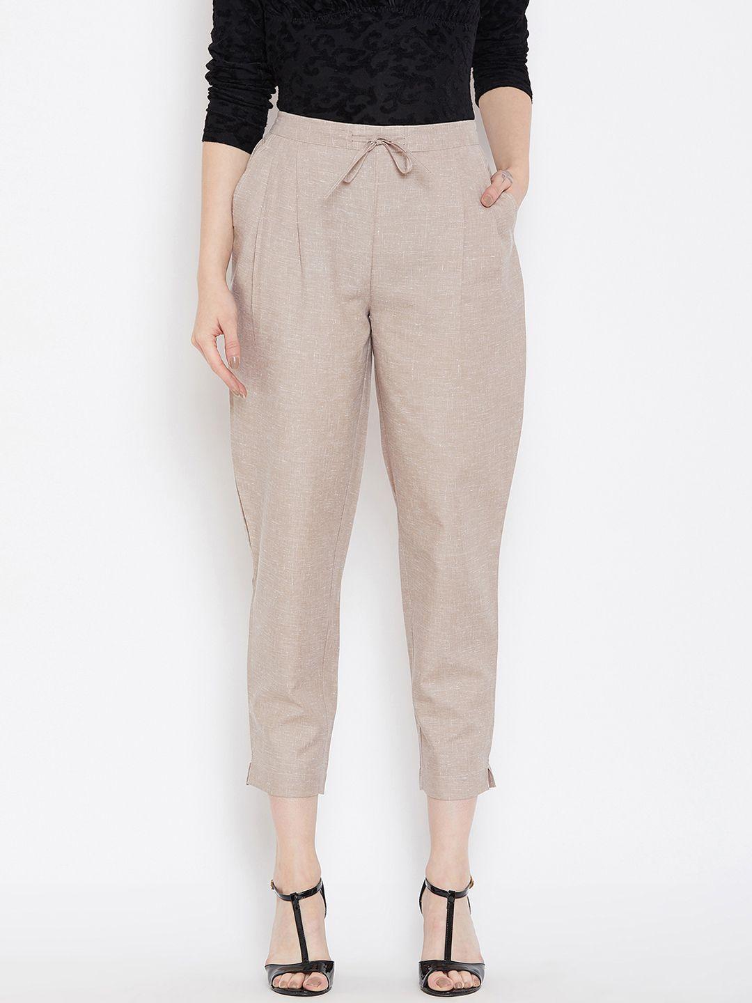 bitterlime women beige relaxed regular fit solid peg trousers