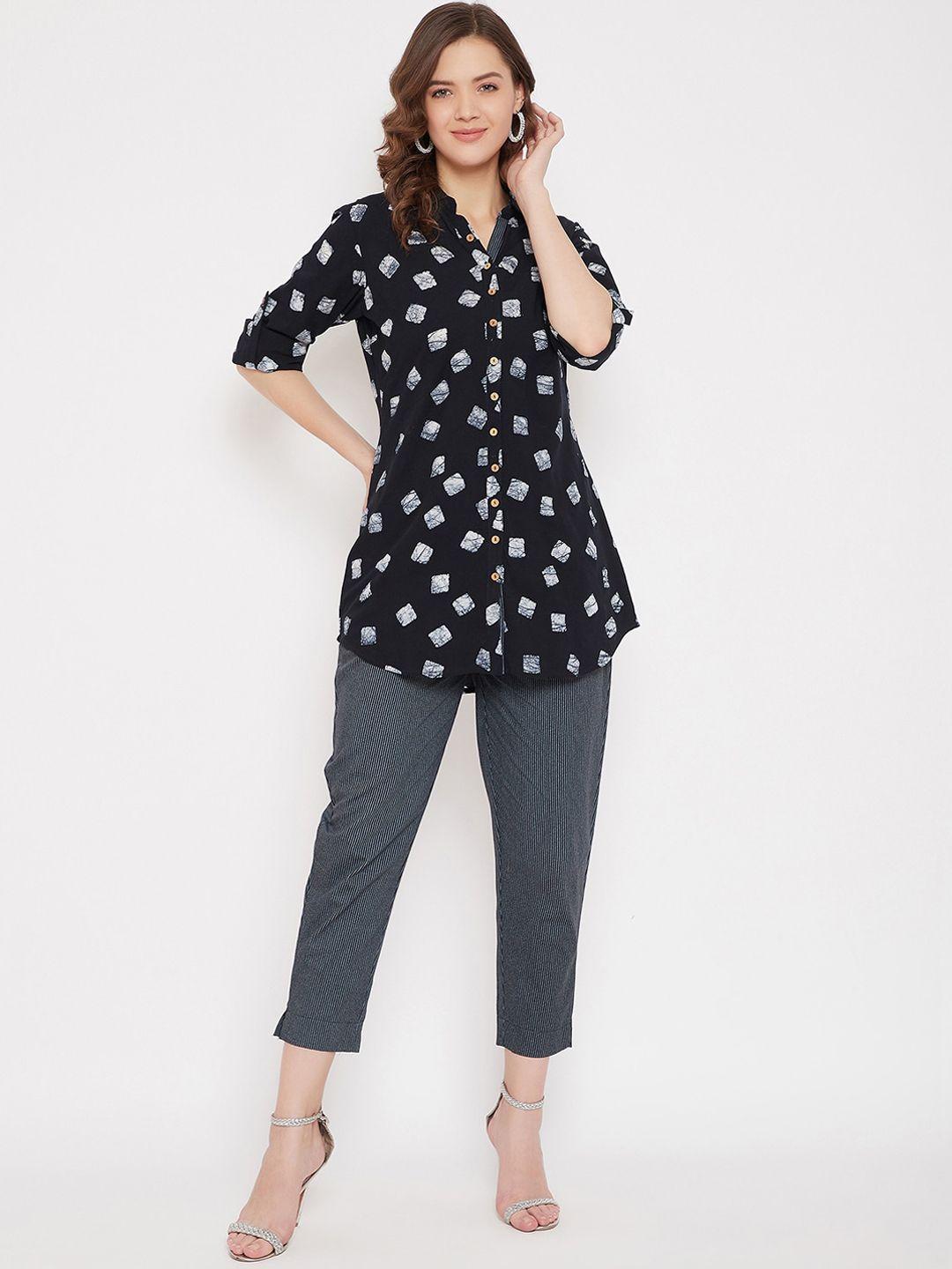 bitterlime women black & grey printed tunic with trousers