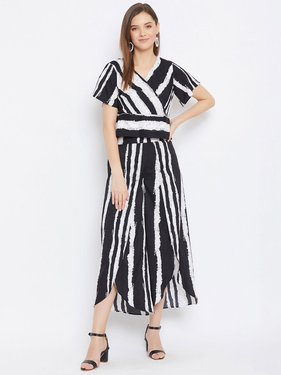 bitterlime women black & white stripes printed top with palazzos
