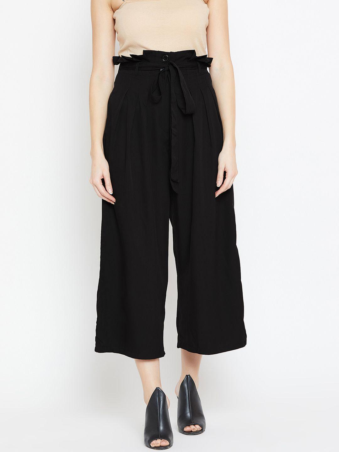 bitterlime women black loose fit solid culottes