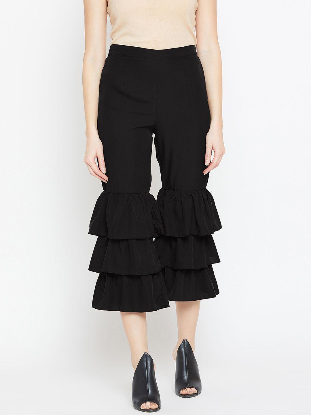bitterlime women black loose fit solid culottes