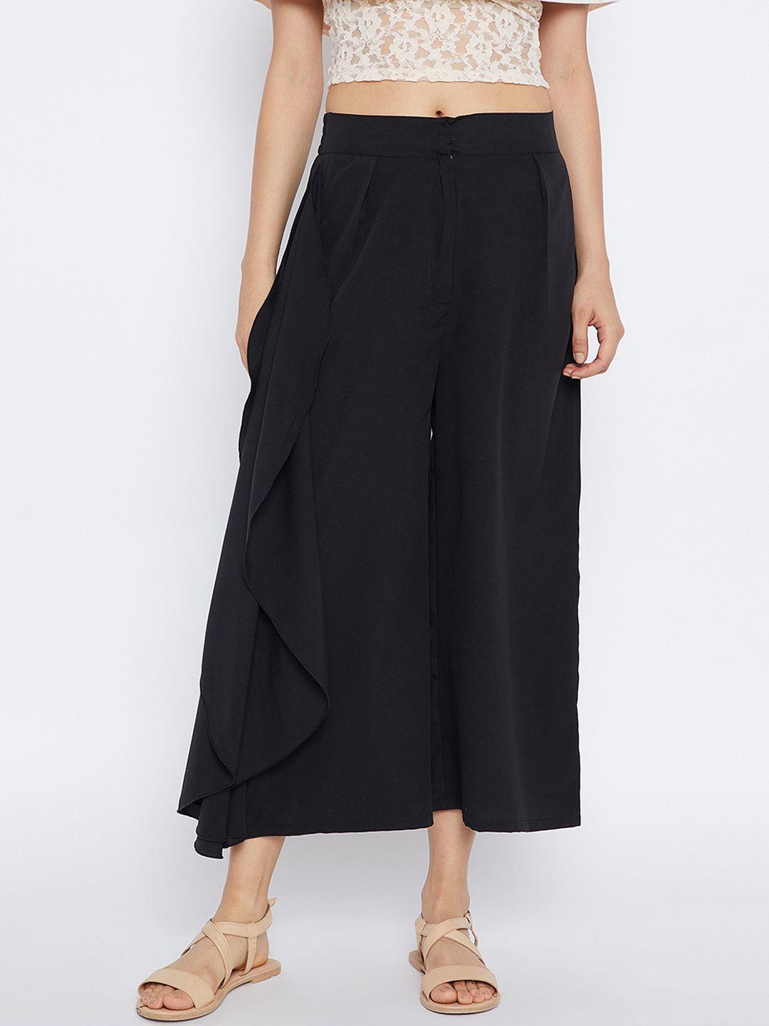 bitterlime women black relaxed loose fit solid culottes