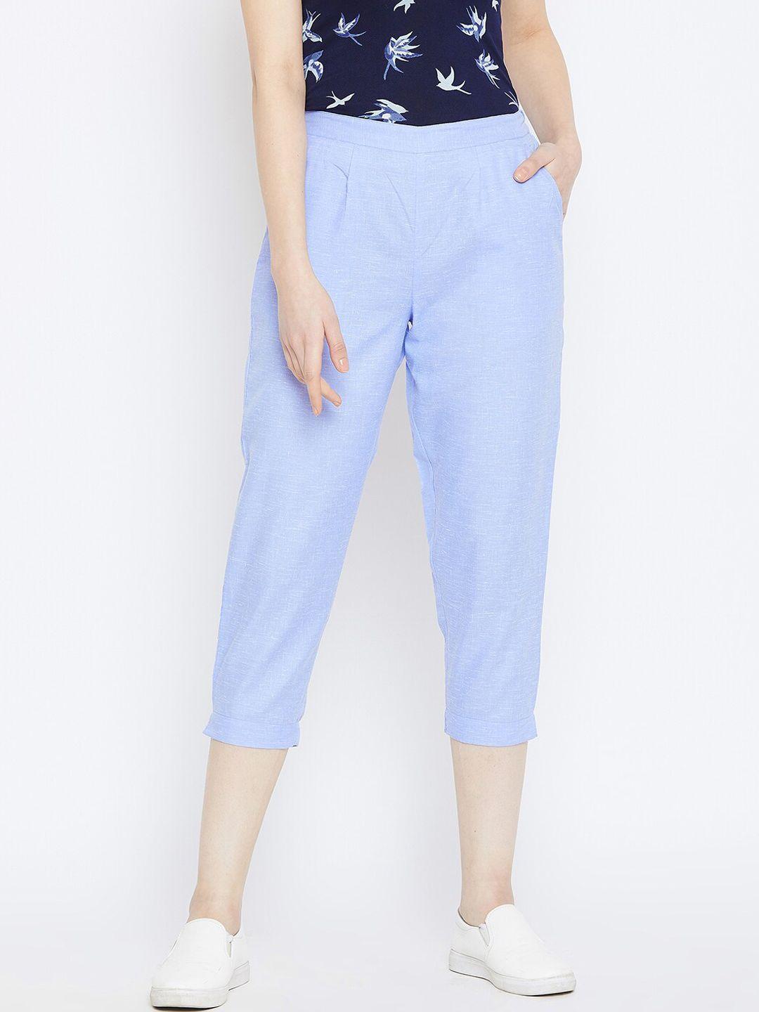 bitterlime women blue relaxed cropped trousers