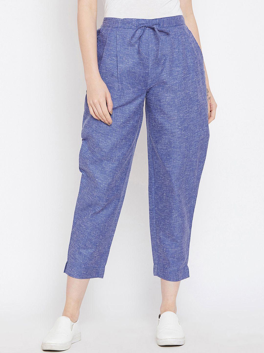 bitterlime women blue relaxed regular fit solid peg trousers