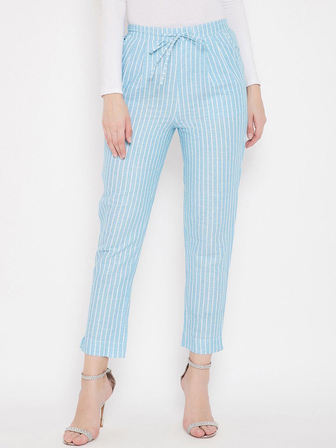 bitterlime women blue striped smart trousers