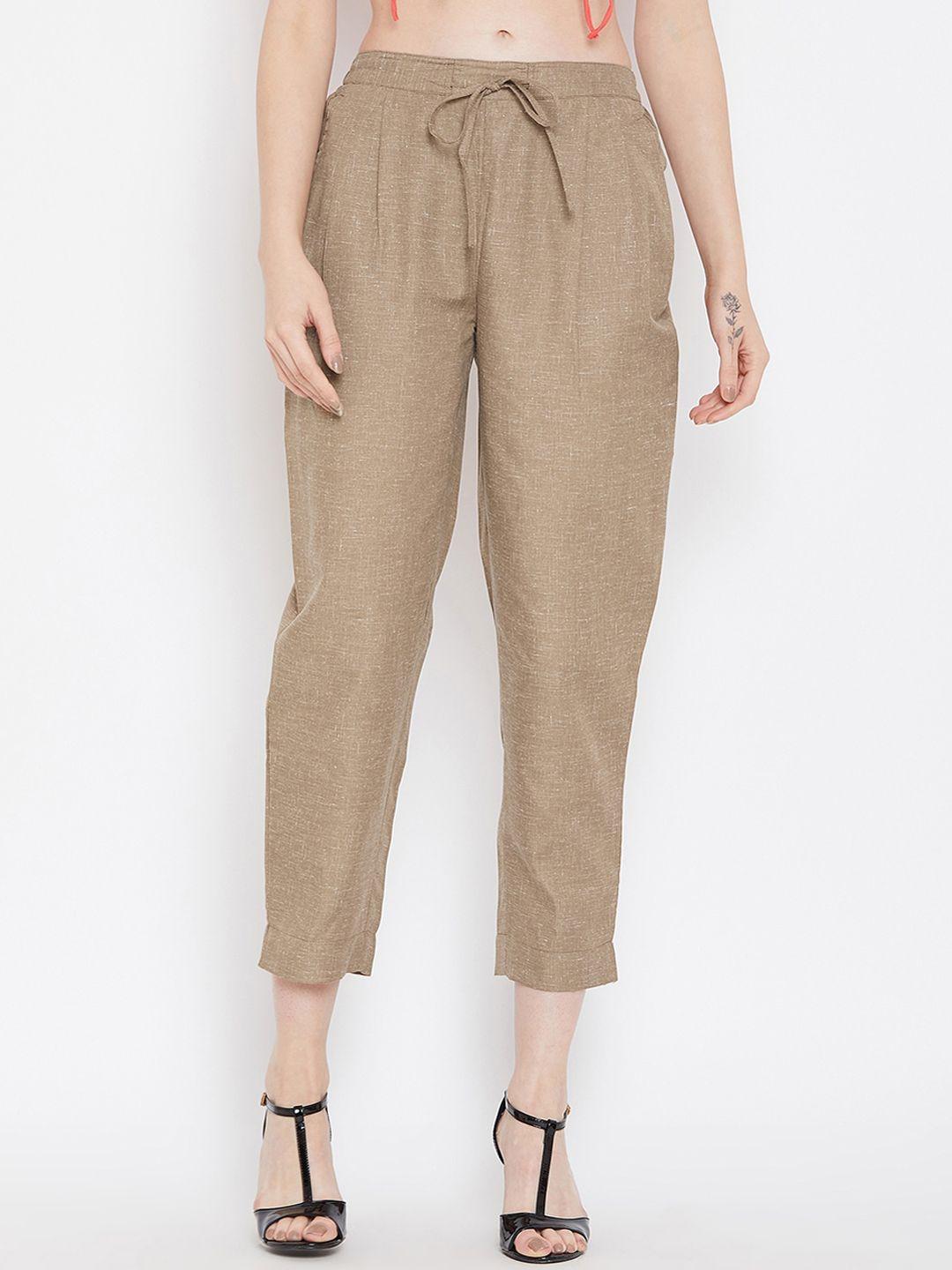 bitterlime women brown relaxed pleated peg trousers