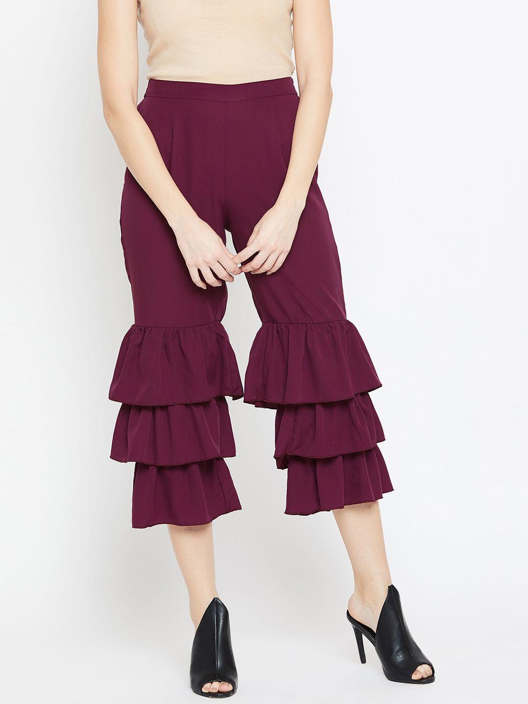bitterlime women burgundy loose fit solid culottes