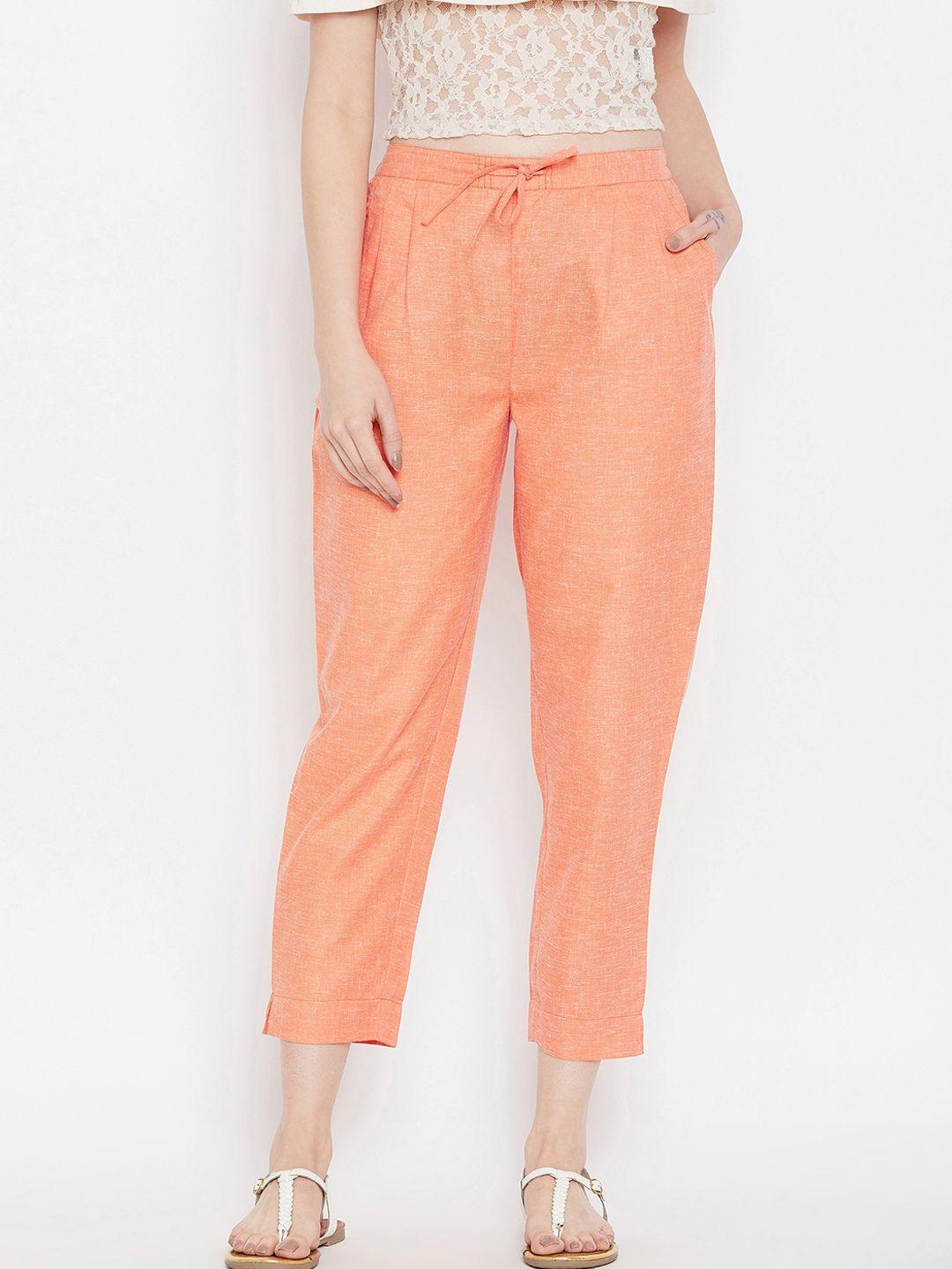 bitterlime women coral relaxed pleated peg trousers