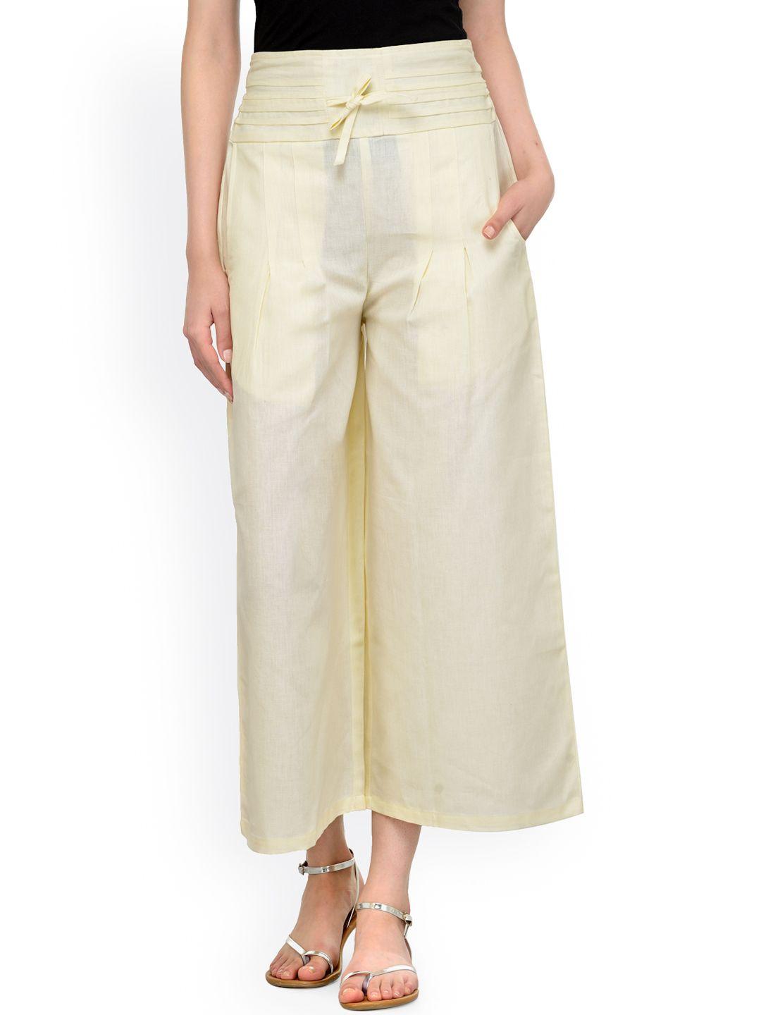 bitterlime women cream-coloured relaxed regular fit solid culottes