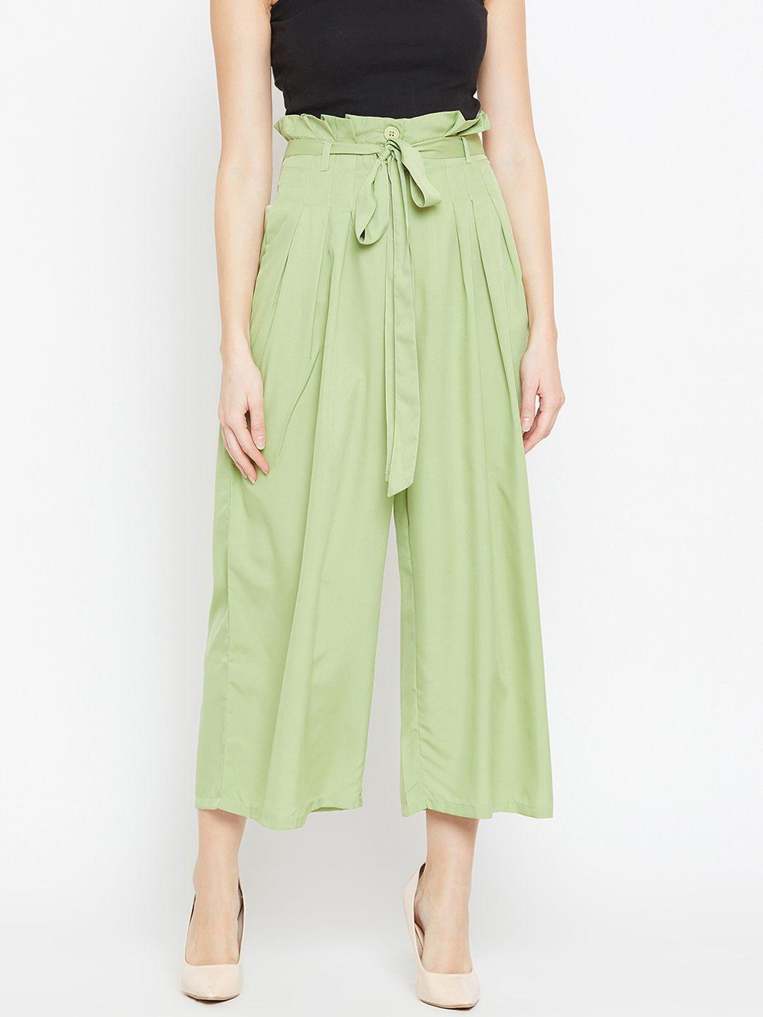 bitterlime women green relaxed loose fit solid parallel trousers