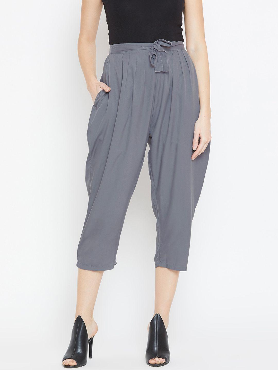 bitterlime women grey relaxed loose fit easy wash pleated culottes