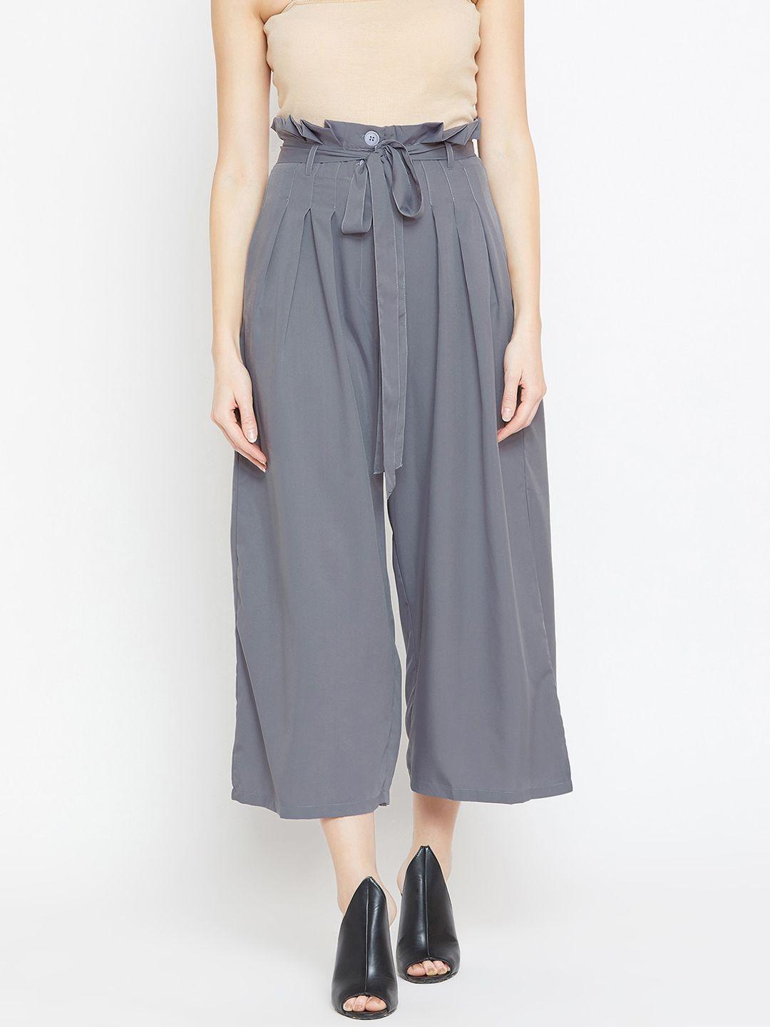 bitterlime women grey relaxed loose fit easy wash pleated culottes