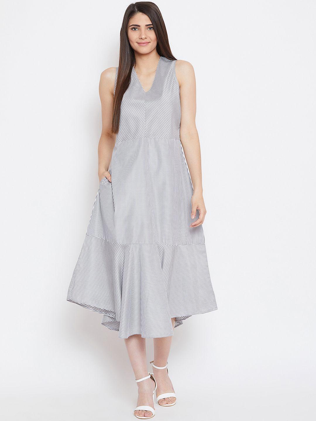 bitterlime women grey striped fit & flare dress