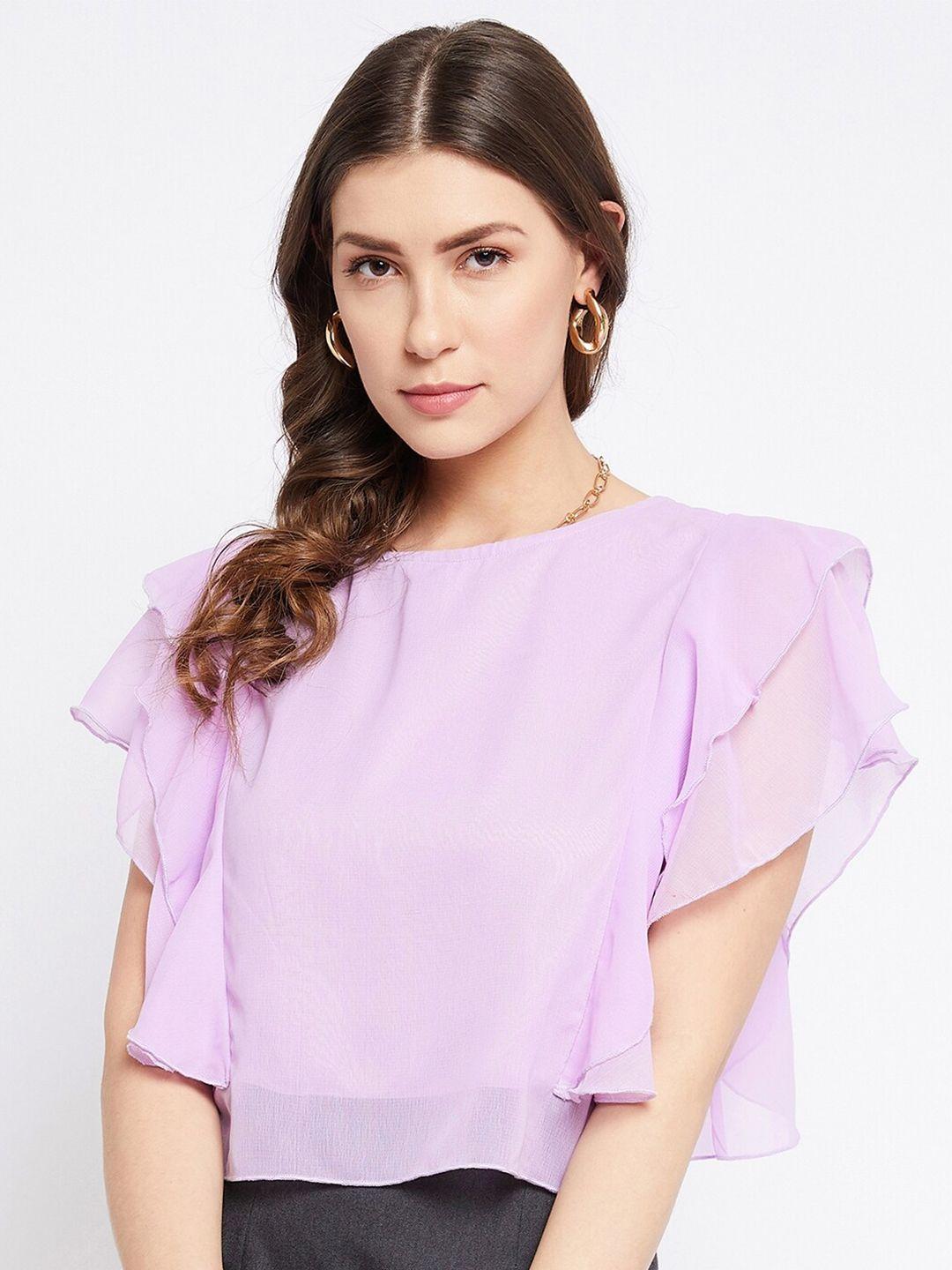 bitterlime women mauve ruffle top with flutter sleeves