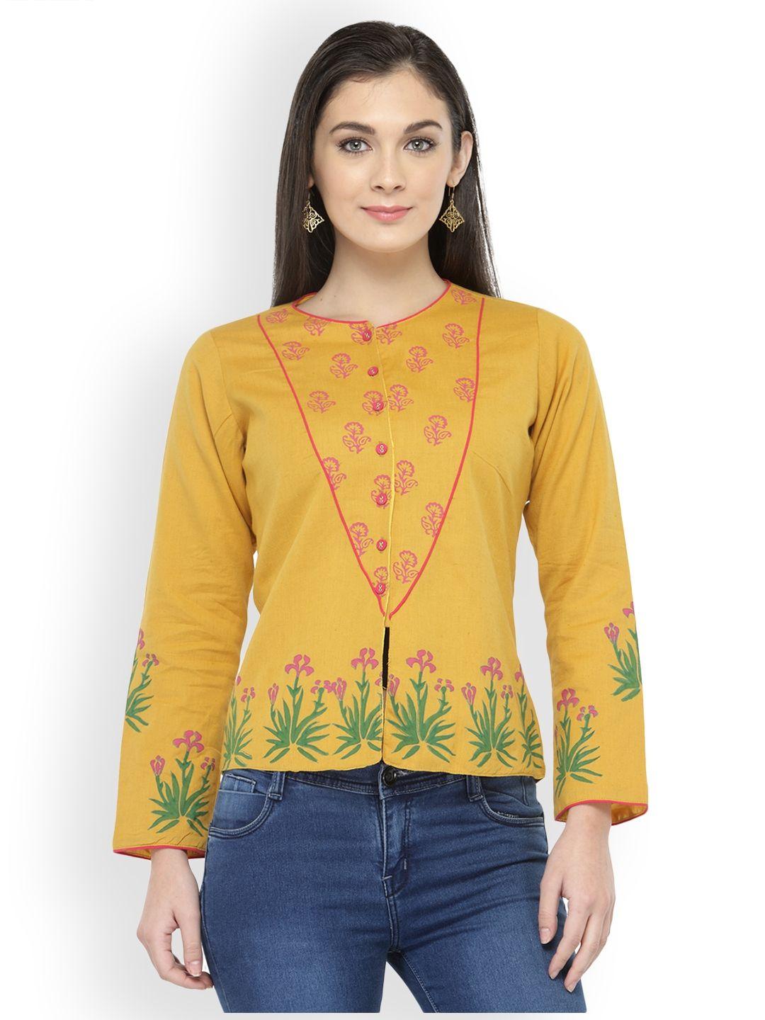 bitterlime women mustard printed tailored jacket