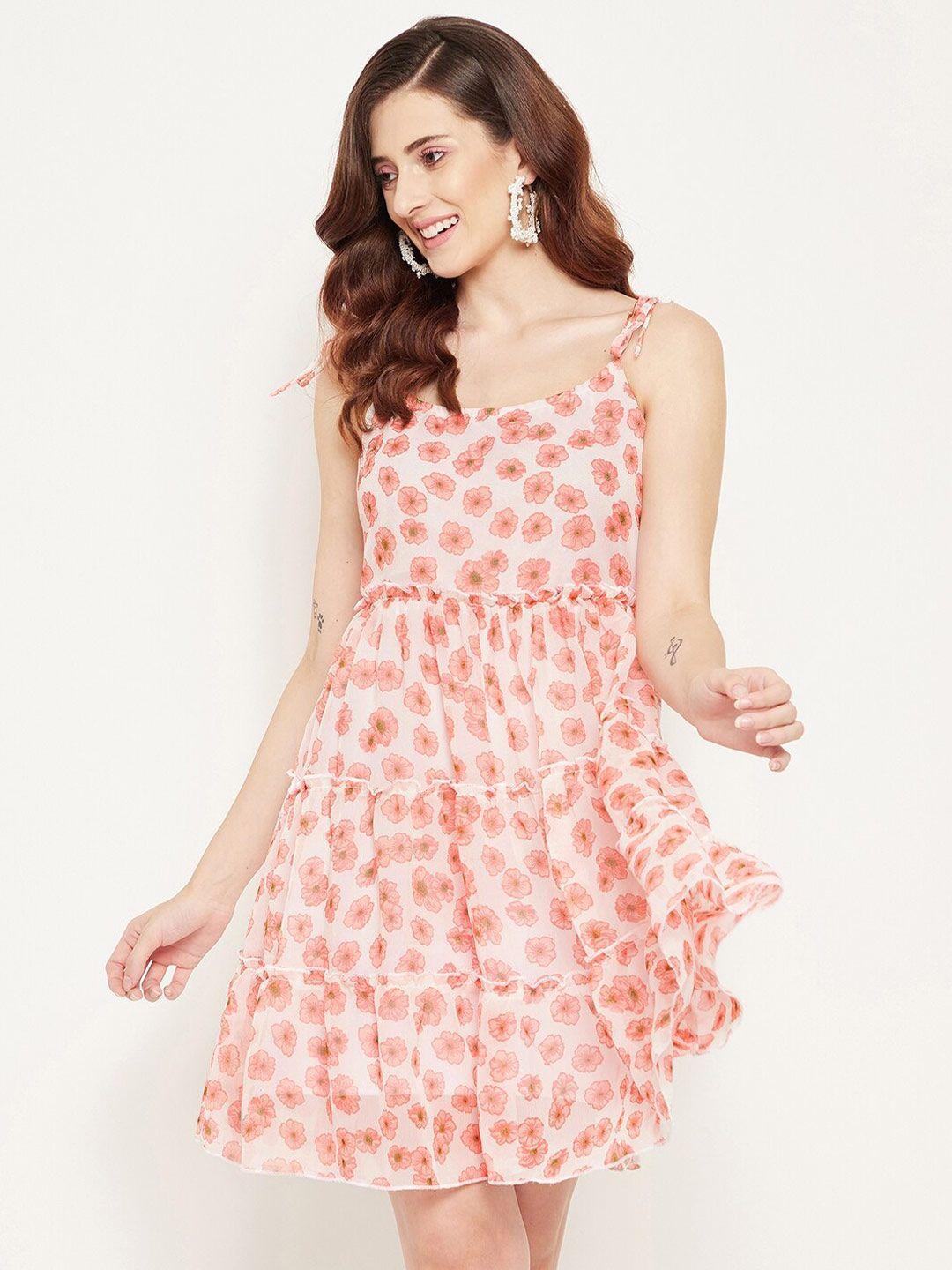 bitterlime women peach-coloured floral georgette dress