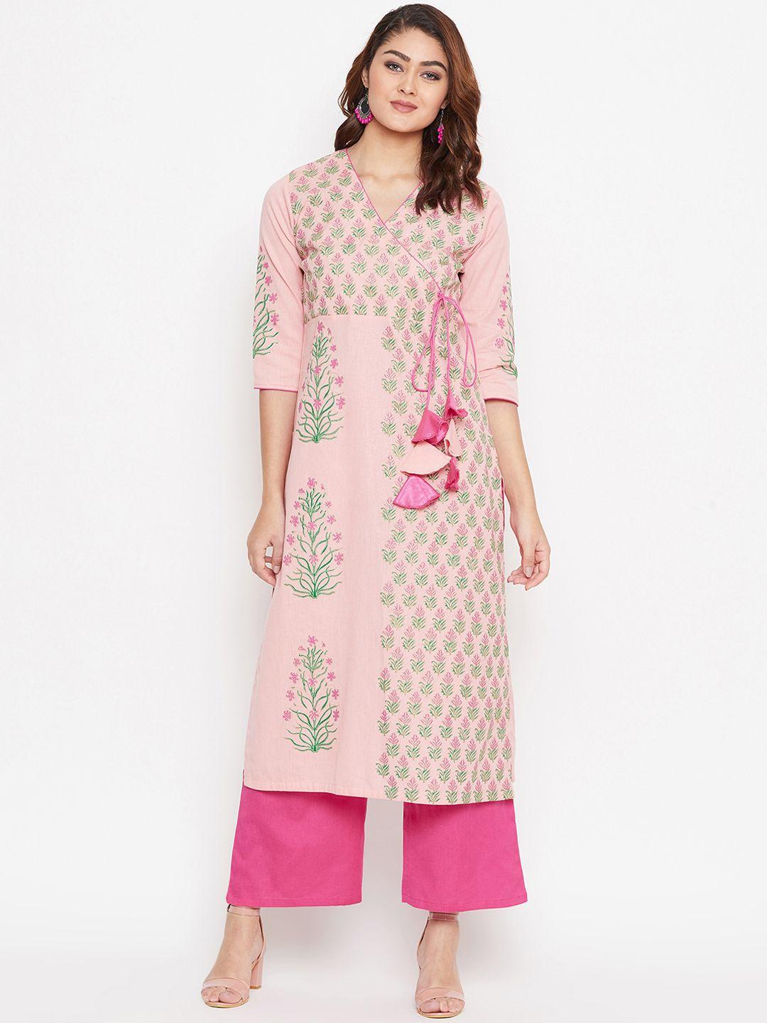 bitterlime women pink printed kurta with palazzos