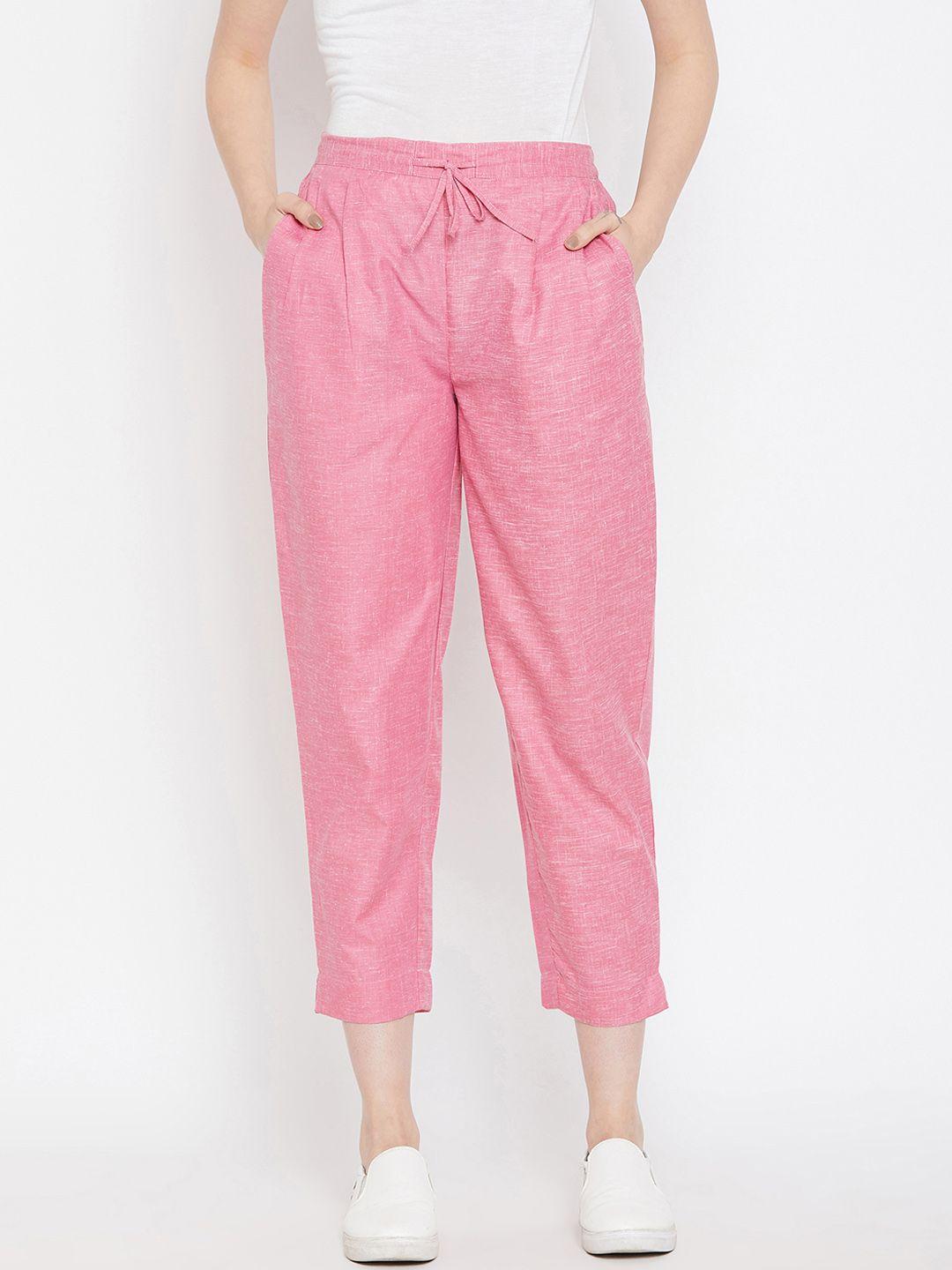 bitterlime women pink relaxed regular fit solid peg trousers