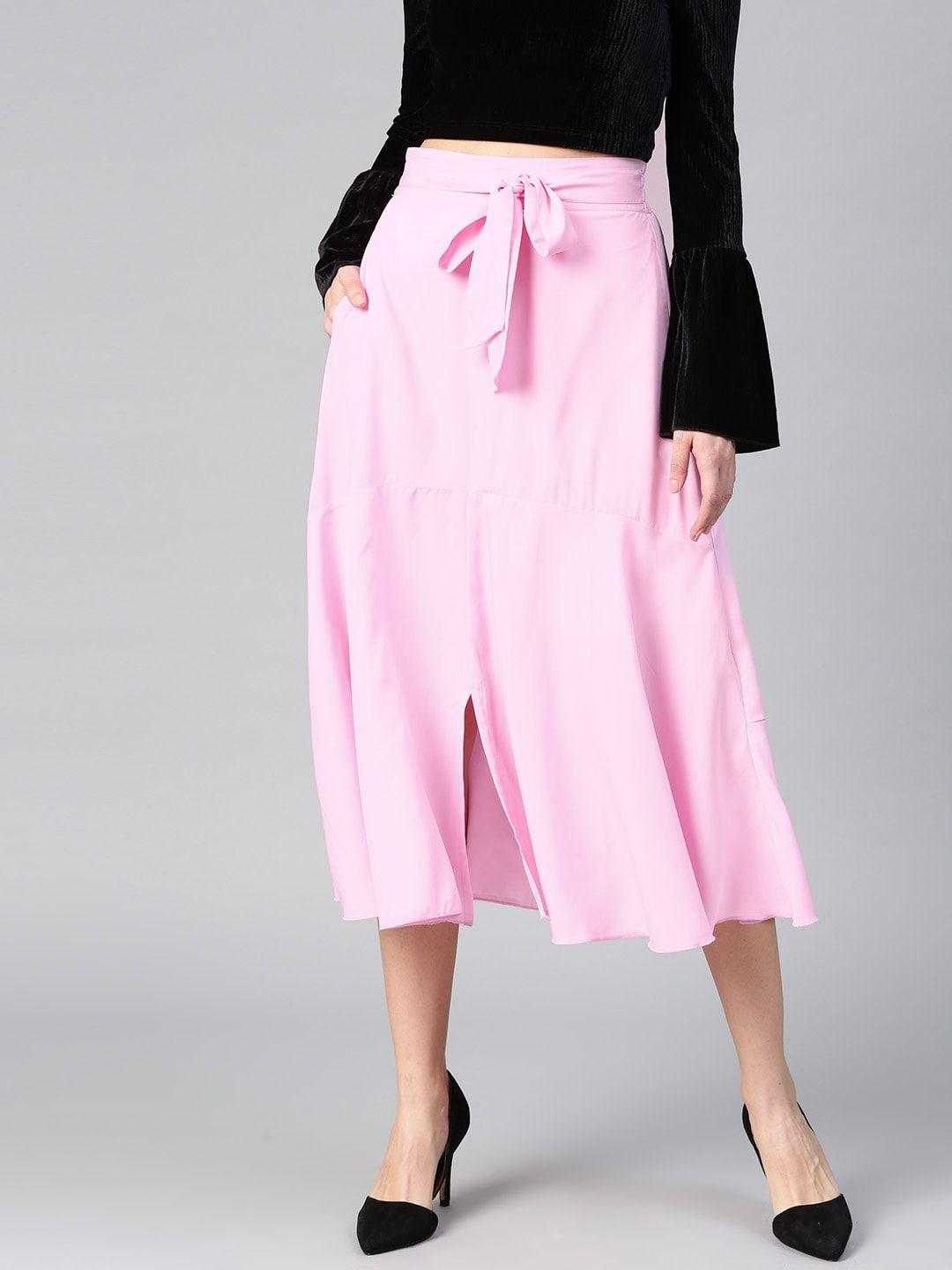 bitterlime women pink solid a-line skirts