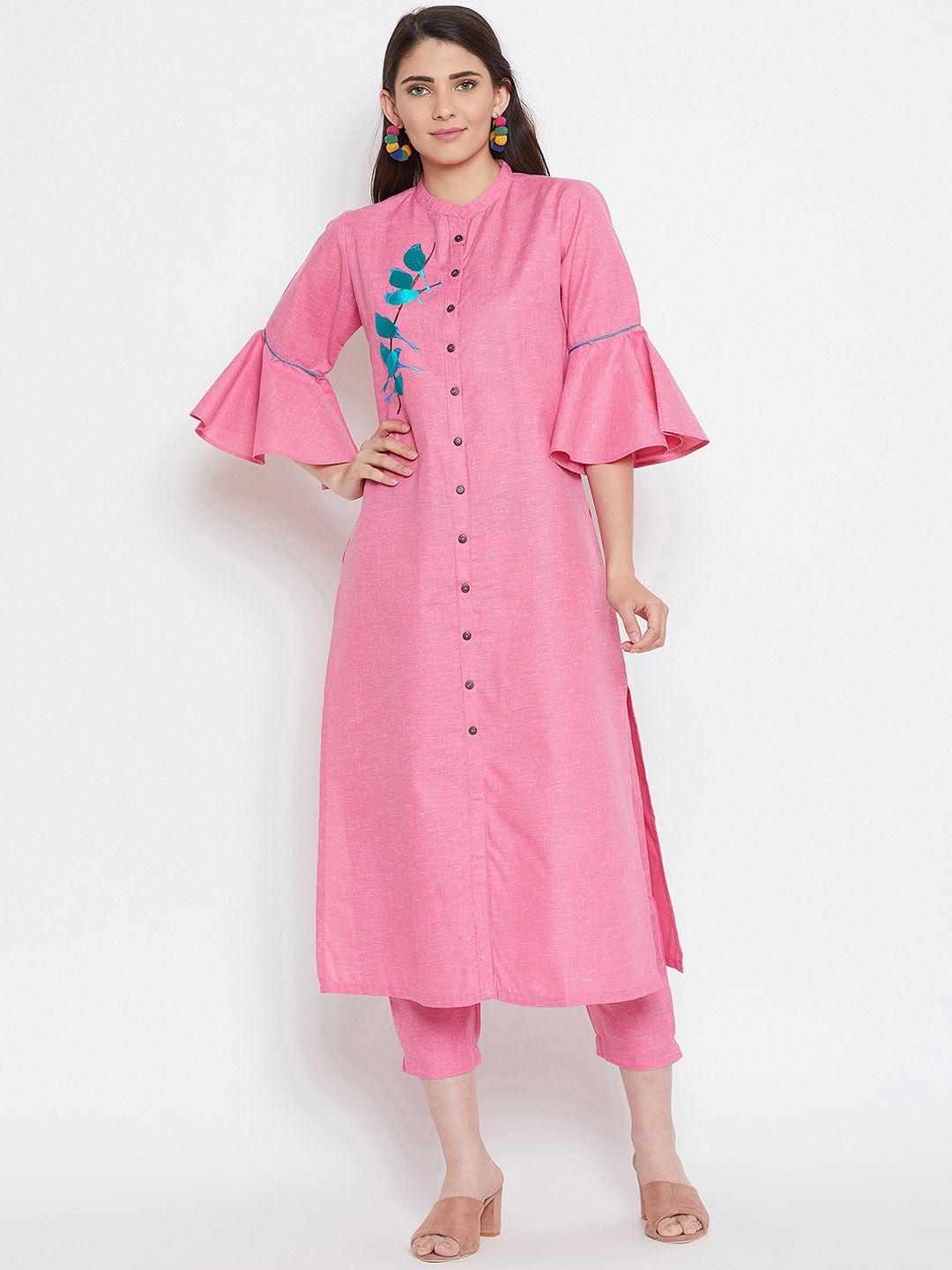 bitterlime women pink solid kurta with trousers